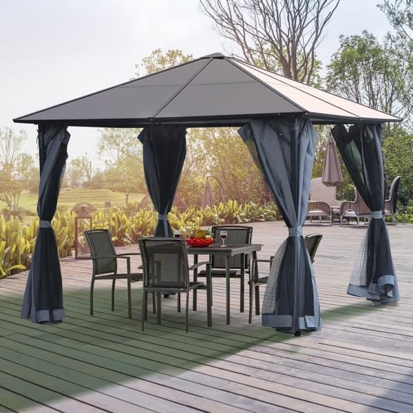 Rootz Gazebo - Trädgårdspaviljong - Festtält med sidopaneler - PC-tak - Aluminium - Mörkgrå - 300L x 400W x 265H cm