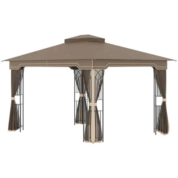 Rootz Gazebo - Puutarhapaviljonki - Puutarhateltta - Juhlateltta - Hyönteisverkot ja kulmahyllyt - Metalli/polyesteri - Ruskea/Beige - 3,7 x 3 m