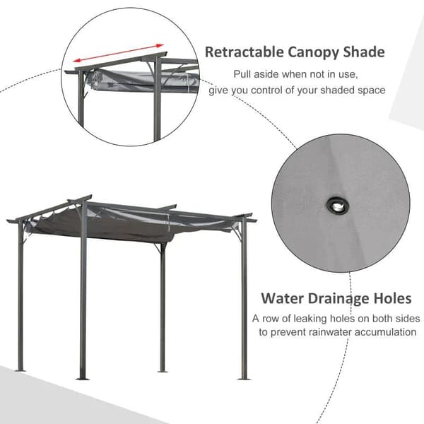 Rootz Pergola - Metallinen pergola sisäänvedettävällä katolla - Puutarhahuvimaja - Metallinen pergolakatos - Ulkona aurinkosuoja juhliin - Alumiini -