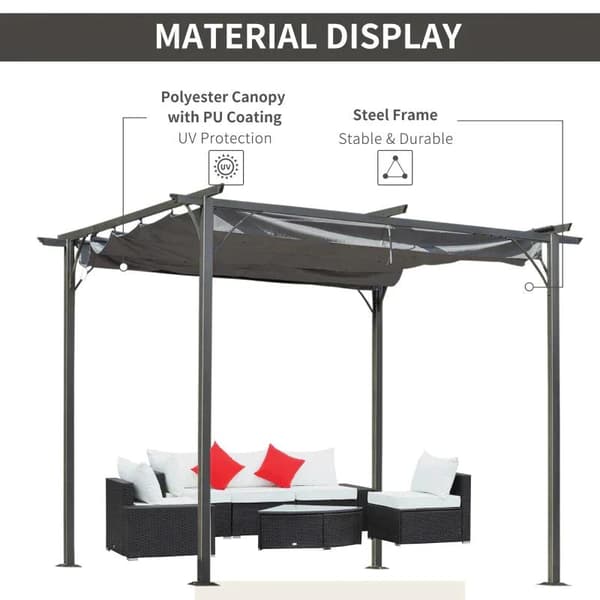 Rootz Pergola - Metallinen pergola sisäänvedettävällä katolla - Puutarhahuvimaja - Metallinen pergolakatos - Ulkona aurinkosuoja juhliin - Alumiini -