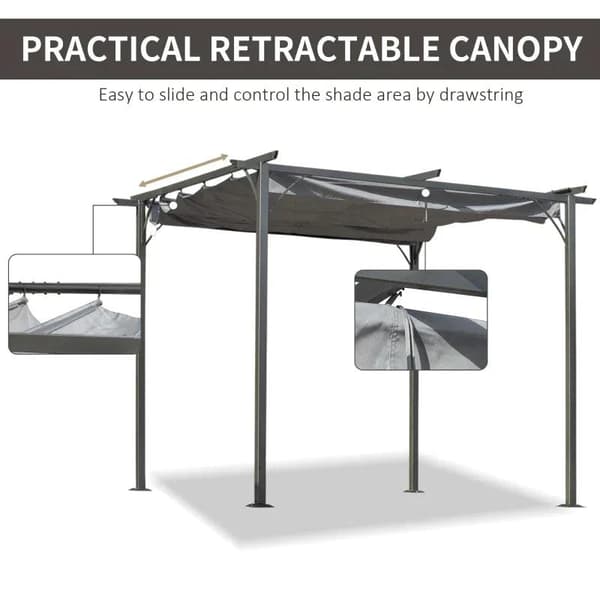 Rootz Pergola - Metallinen pergola sisäänvedettävällä katolla - Puutarhahuvimaja - Metallinen pergolakatos - Ulkona aurinkosuoja juhliin - Alumiini -