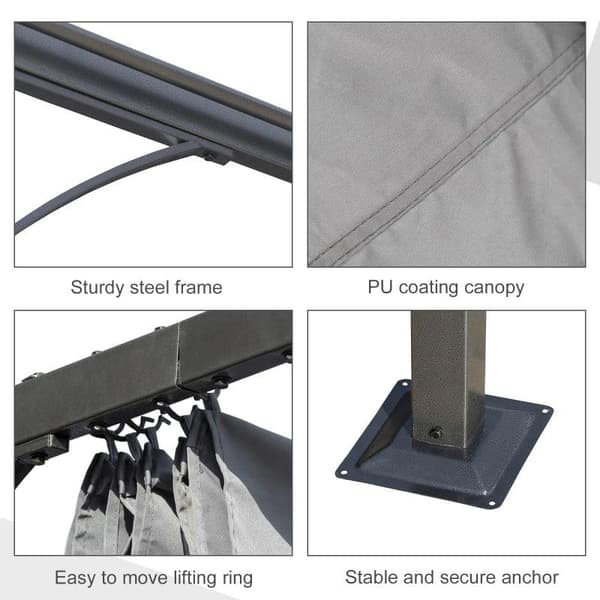 Rootz Pergola - Metallinen pergola sisäänvedettävällä katolla - Puutarhahuvimaja - Metallinen pergolakatos - Ulkona aurinkosuoja juhliin - Alumiini -