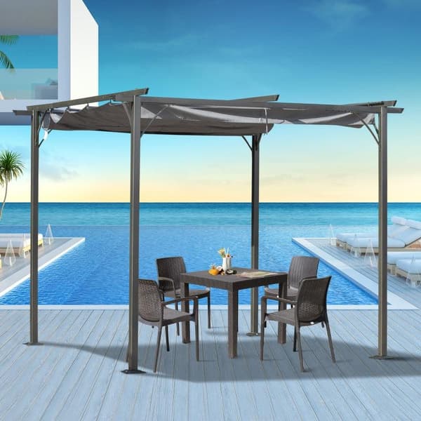 Rootz Pergola - Metallinen pergola sisäänvedettävällä katolla - Puutarhahuvimaja - Metallinen pergolakatos - Ulkona aurinkosuoja juhliin - Alumiini -