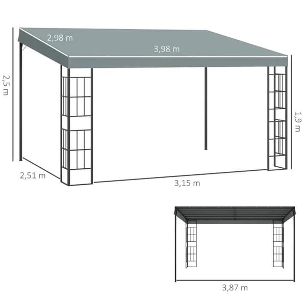 Rootz Pergola - Huvimaja - Paviljonki - Katosteltta - Metalli/polyesteri - Harmaa - 3,98 L x 2,98 L x 2,5 K m