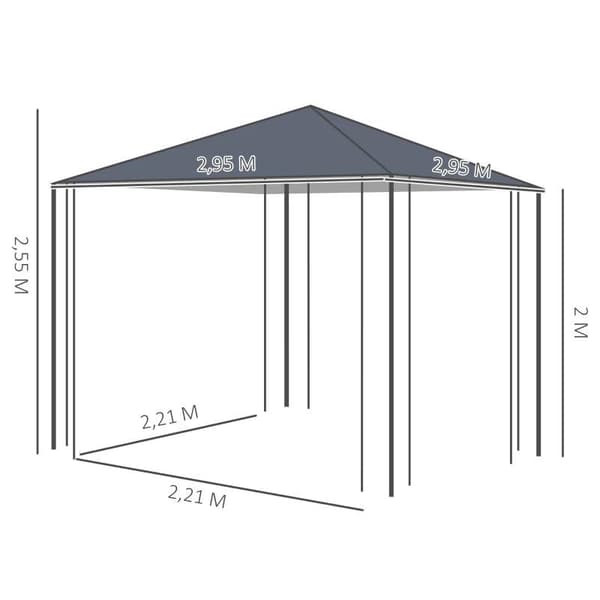 Rootz Gazebo - Juhlateltta - Puutarhahuvimaja - Juhlahuvimaja - Tuuletusaukolla - Teräs/polyesteri - Harmaa - 3 x 3 x 2,5 m