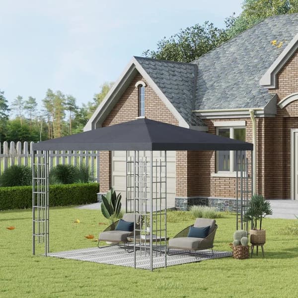 Rootz Gazebo - Juhlateltta - Puutarhahuvimaja - Juhlahuvimaja - Tuuletusaukolla - Teräs/polyesteri - Harmaa - 3 x 3 x 2,5 m