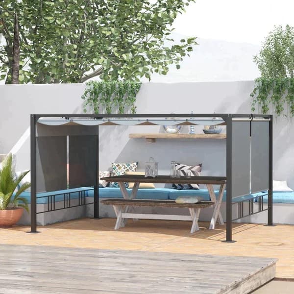 Rootz Gazebo - Pergola Gazebo - Soltak och 4 automatiska rulljalusier - Vattentät för trädgårdsbeklädnad - Trädgårdsmöbler - Aluminium - Polyester - M