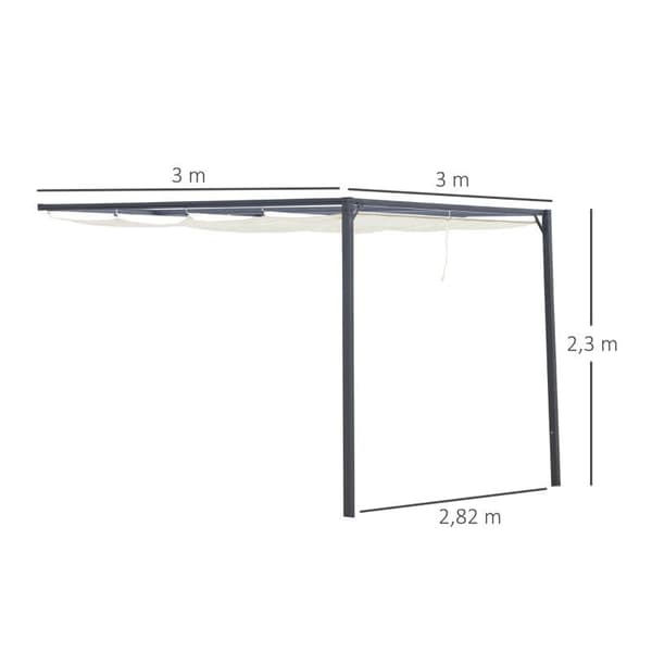 Rootz Pergola Gazebo - Havepavillon - Grillpavillon - Med stoftag - Vejrbestandig - Vægmonteret - Metal/Polyester - Cremehvid - 3 x 3(m)