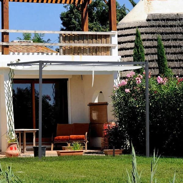 Rootz Pergola Gazebo - Havepavillon - Grillpavillon - Med stoftag - Vejrbestandig - Vægmonteret - Metal/Polyester - Cremehvid - 3 x 3(m)
