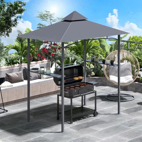 Rootz Gazebo - Grillihuvimaja - Puutarhateltta - Parvekehuvimaja - Palosuojattu kaksinkertainen katto - Harmaa - 245 x 148 x 252 cm