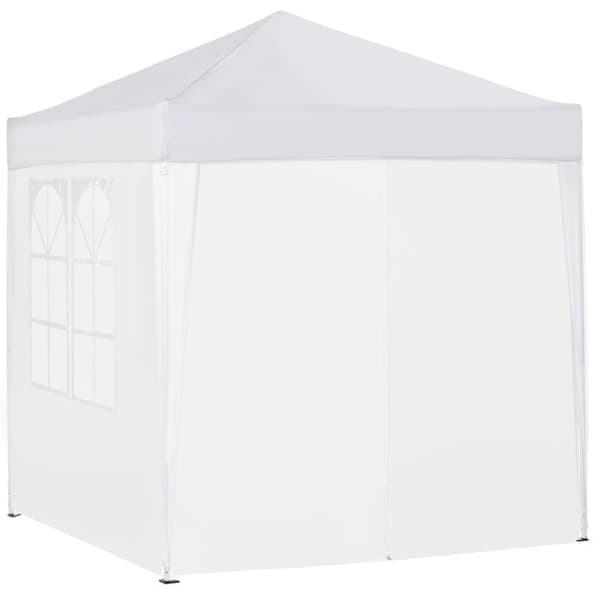 Rootz Pop Up Pavillon - Foldepavillon - 4 sidevægge med vinduesdør med lynlås - Marquee Havetelt - Bæretaske - Metal - Oxford - Hvid - 2x2m