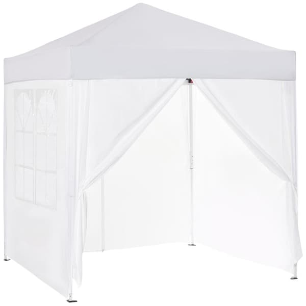 Rootz Pop Up Pavillon - Vikbar paviljong - 4 sidoväggar med fönsterdörr med dragkedja - Marquee Trädgårdstält - Bärväska - Metall - Oxford - Vit - 2x2
