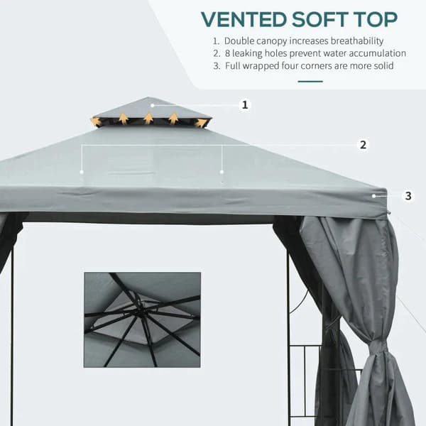 Rootz Metal Gazebo - Havepavillon - Bryllupsfestpavillon - 295 cm x 295 cm x 270 cm