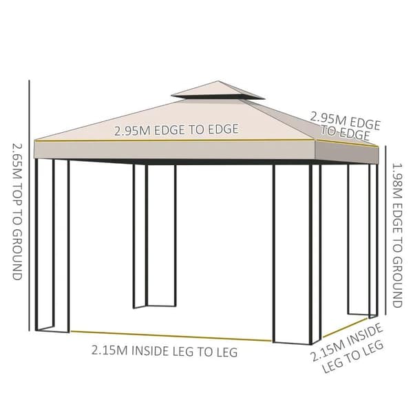 Rootz Metal Gazebo - Trädgårdspaviljong - Bröllopsfestpaviljong - Partytält med dubbla tak - Cream