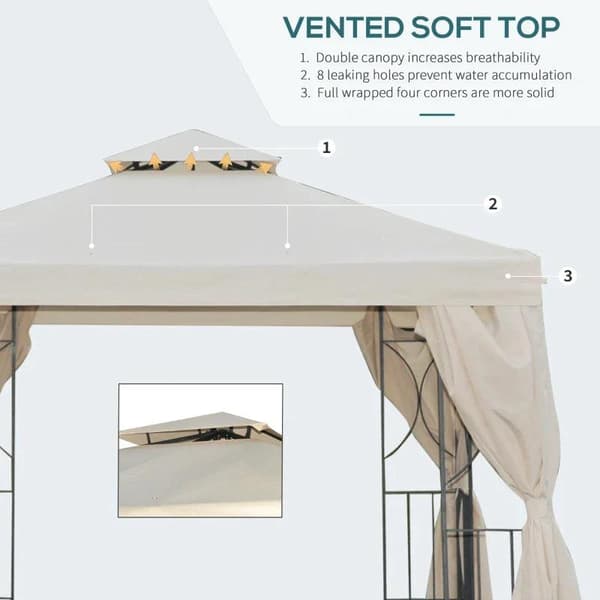 Rootz Metal Gazebo - Trädgårdspaviljong - Bröllopsfestpaviljong - Partytält med dubbla tak - Cream