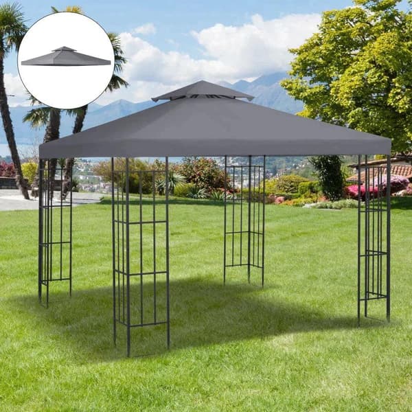 Rootz Gazebo -vaihtokatto - Vaihtokatos - Kaksikerroksinen katos - Paviljonkikatto - Metalli - Syvänharmaa - 300cm x 300co