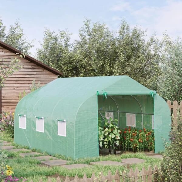 Rootz Buet Tag - Folie Drivhus - Tomat Drivhus - Kold Ramme Plantehus - Gavltag- 350 × 300w × 200h Cm