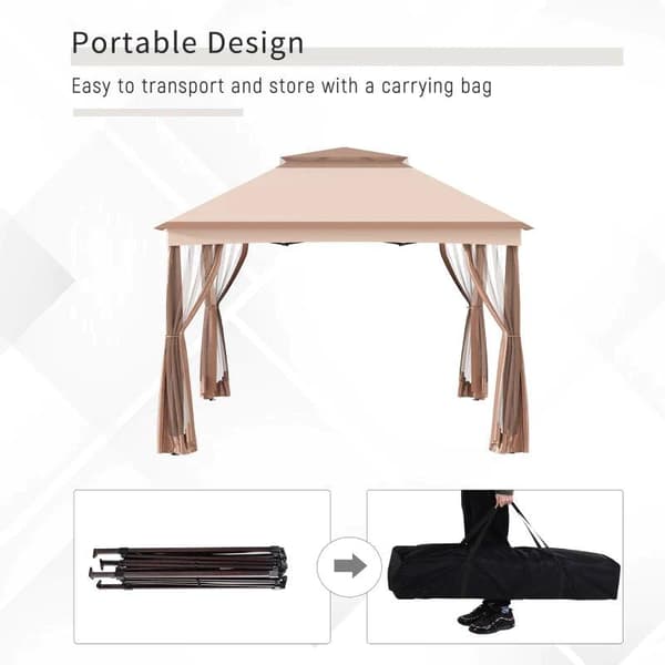 Rootz Gazebo - Fällbart lusthus - Sidoväggar - Festtält - Transportväska - Khaki/Brun - 3,25 X 3,25 X 2,65 M
