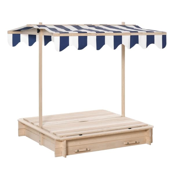 Rootz sandkasse med aftageligt tag - naturlig, blå, hvid - cedertræ, polyesterstof - 41,73 cm x 41,73 cm x 47,64 cm