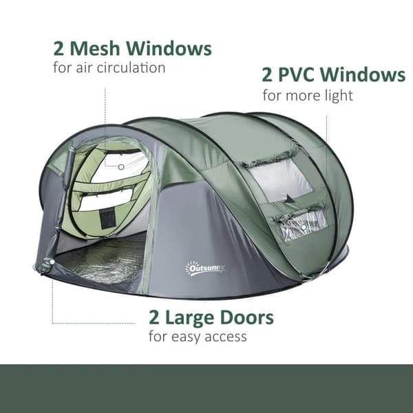 Rootz Campingtelt - Grøn, Mørkegrøn, Grå - Polyester, Glasfiber, Mesh - 103,74 cm x 86,61 cm x 48,42 cm