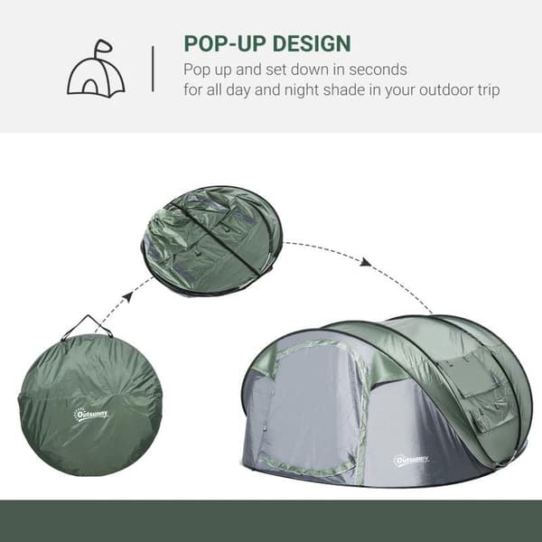 Rootz Campingtelt - Grøn, Mørkegrøn, Grå - Polyester, Glasfiber, Mesh - 103,74 cm x 86,61 cm x 48,42 cm