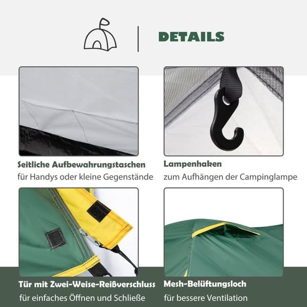 Rootz Campingtelt - Grøn, Gul - Polyester, Pe, Glasfiber - 127,95 cm x 72,04 cm x 51,18 cm