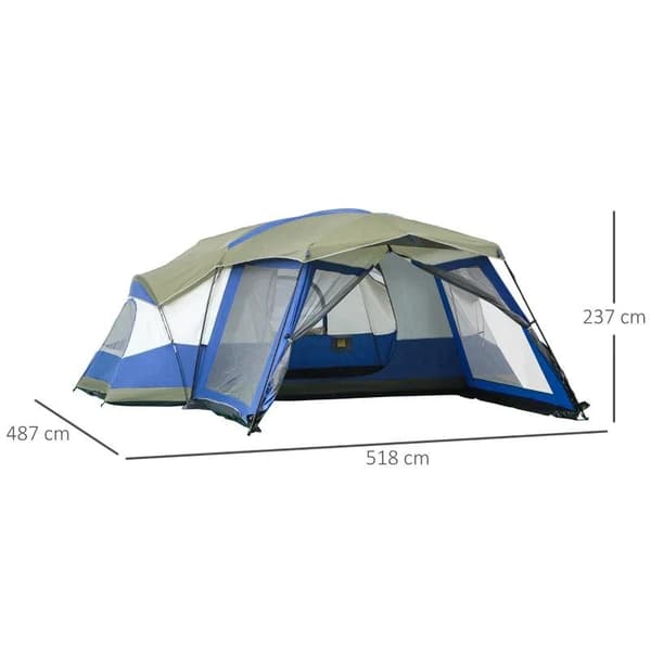 Rootz Camping Teltta - 6-8 hengen teltta - Perheteltta - Kupoliteltta - Eteisellä - 2 ikkunaa - Polyesteri/lasikuitu/teräs - Sininen/vihreä/harmaa - 5