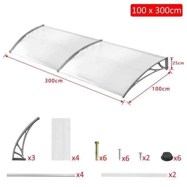 XMTECH 100x300cm Dörr Baldakin Entré Baldakin Fönster Solskydd Markis Skydd Entré Klar Polykarbonatgrå