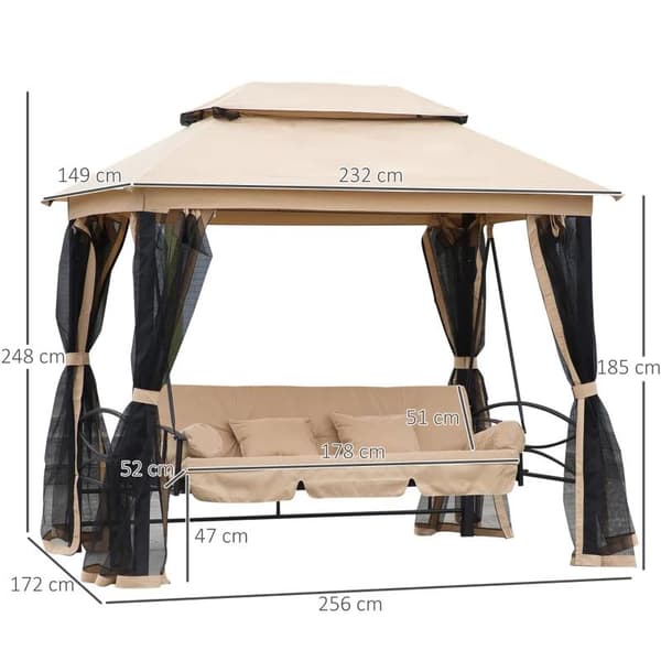 Rootz Hollywood Swing - Puutarhakeinu - Keinutuoli - 3-paikkainen - Monitoiminen - Beige/musta - P256 x L172 x K248 cm