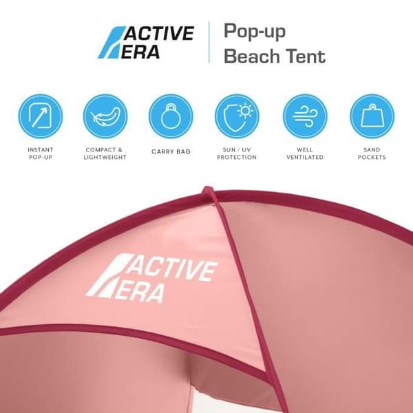 Active Era Deployable Pop Up Beach tält, UV-solskydd UPF 50+, 2-3 personer, med bärväska och stakar - Rosa