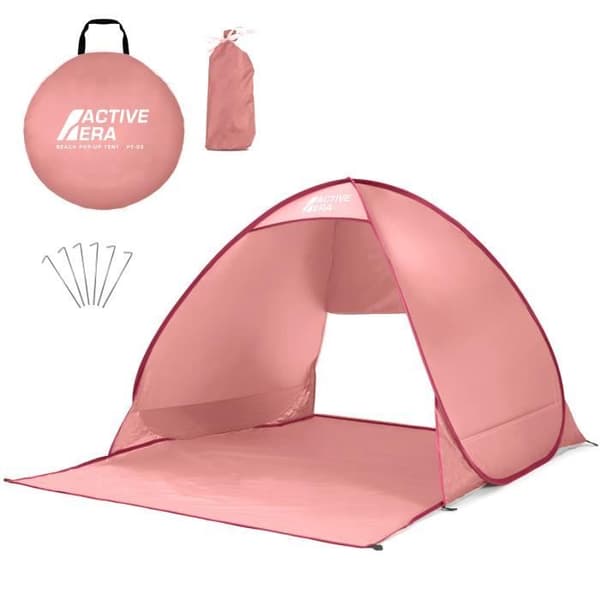 Active Era Deployable Pop Up Beach tält, UV-solskydd UPF 50+, 2-3 personer, med bärväska och stakar - Rosa