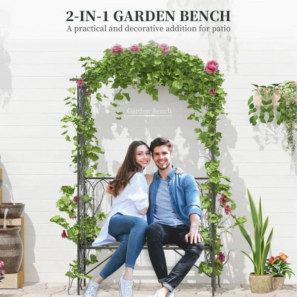 Rootz Rose Bench - Arbor Bench - Philosopher's Bench - Garden Bench - Black - 115Lx50Wx203H cm