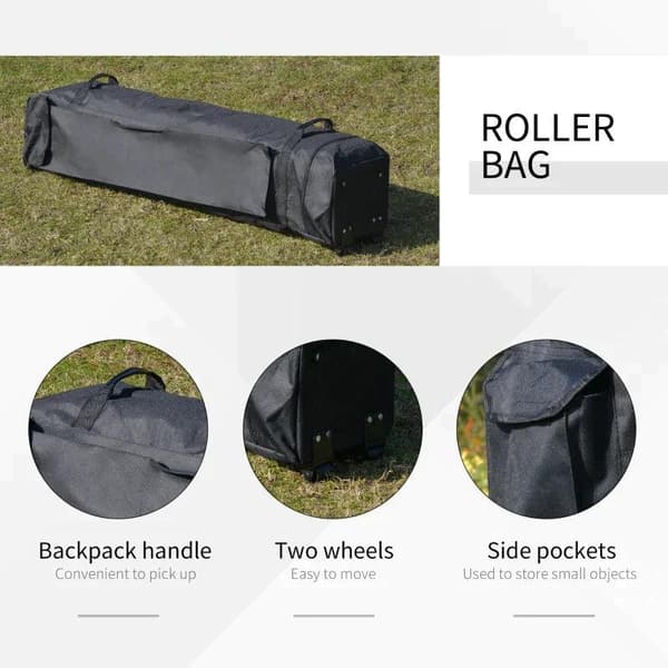 Rootz Folding Pavilion - Pop-up Tent - Garden Pavilion - Roller Bag - Steel + Oxford + Mesh - Grey - 3.64 x 3.64 x 2.94 m