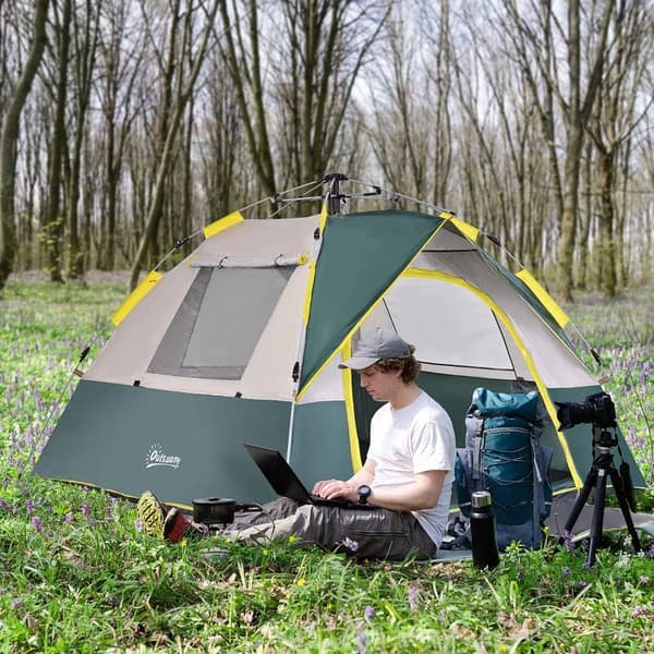 Rootz Camping Tent - 3 Person Tent - Dome Tent - Weatherproof Cover Protects Tent - Tent With Pegs - Outdoor Shelter - Polyester Material - Green - 20