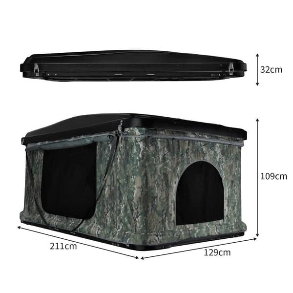 Car Roof Tent Large Tent Hard Shell Gas Assisted Pop-up Bed for 2-3 People 3000mm Waterproof Camping Ladder 5.5cm Mattress Anti-Condensation