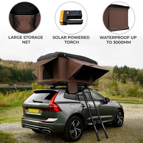 Car Roof Tent Large Tent Hard Shell Gas Assisted Pop-up Bed for 2-3 People 3000mm Waterproof Camping Ladder 5.5cm Mattress Anti-Condensation