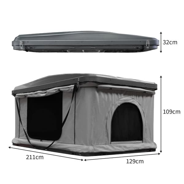 Car Roof Tent Large Tent Hard Shell Gas Assisted Pop-up Bed for 2-3 People 3000mm Waterproof Camping Ladder 5.5cm Mattress Anti-Condensation