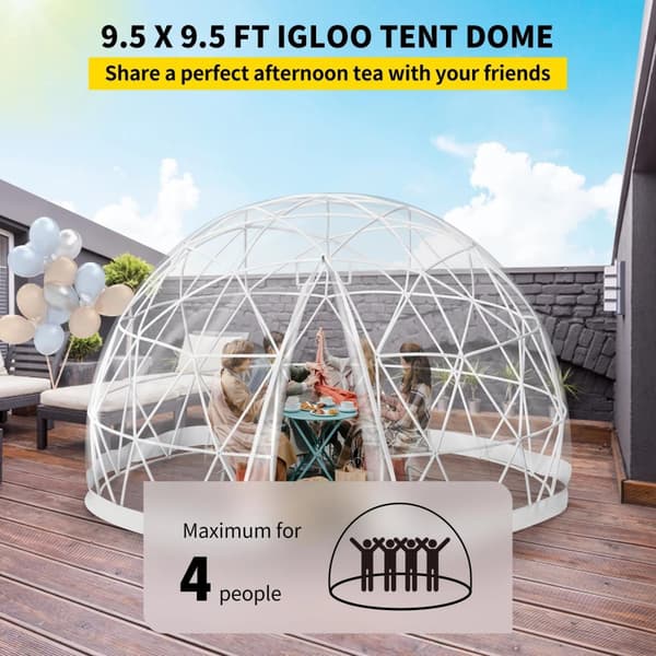9,5ftx9,5ftx5,8ft genomskinligt bubbeltält med ventilation, högkvalitativa material, stort inre utrymme, vindtät, vattentät, bra stabilitet