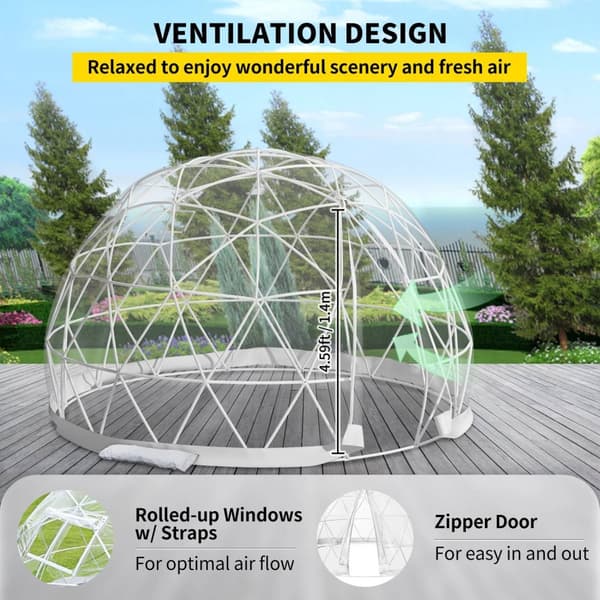 12ftx12ftx7,2ft genomskinligt bubbeltält med ventilation, högkvalitativa material, stort inre utrymme, vindtät, vattentät, bra stabilitet