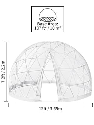 12ftx12ftx7,2ft genomskinligt bubbeltält med ventilation, högkvalitativa material, stort inre utrymme, vindtät, vattentät, bra stabilitet