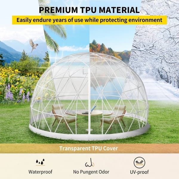 12ftx12ftx7,2ft genomskinligt bubbeltält med ventilation, högkvalitativa material, stort inre utrymme, vindtät, vattentät, bra stabilitet