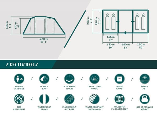 Bestway Family Ground 4 Tält 460 x 230 x 185 cm