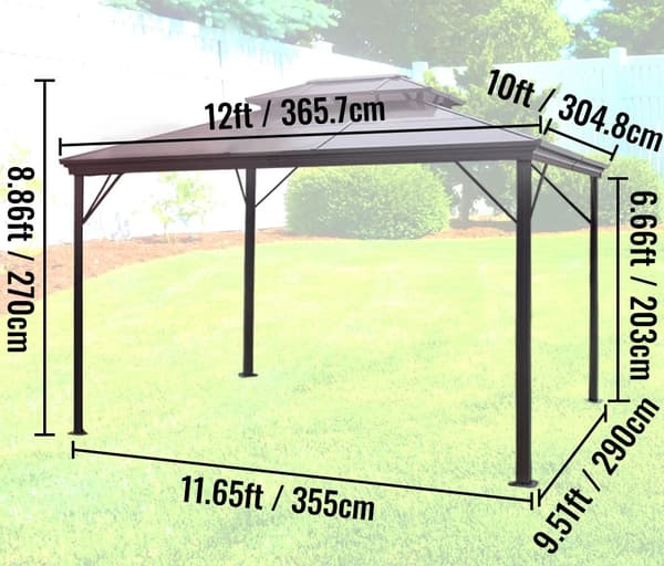 3x3,6m uteplats lusthus med dubbelt PVC-tak, multifunktionell altanmarkis med stort utrymme, avtagbara gardiner, lättmonterad