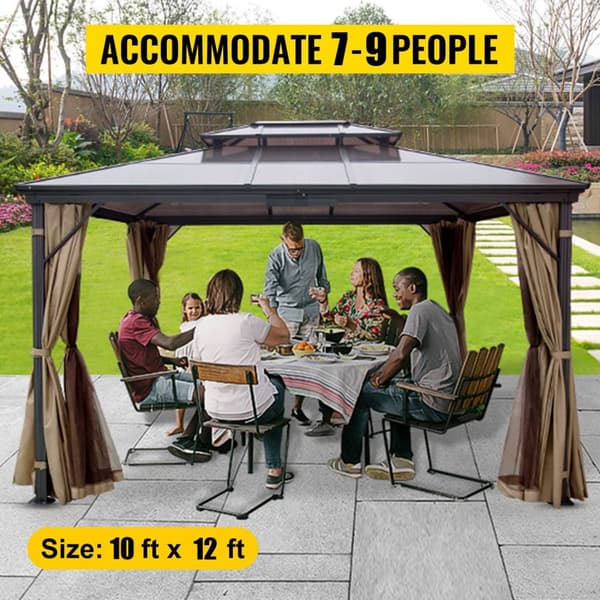 3x3,6m uteplats lusthus med dubbelt PVC-tak, multifunktionell altanmarkis med stort utrymme, avtagbara gardiner, lättmonterad