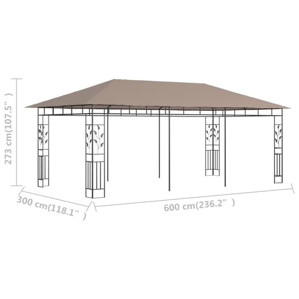 Paviljong med myggnät 6x3x2,73 m taupe 180 g/m²