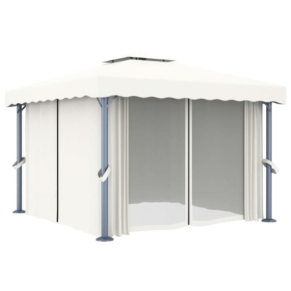 Paviljong med draperi och ljusslinga LED 3x3 m gräddvit