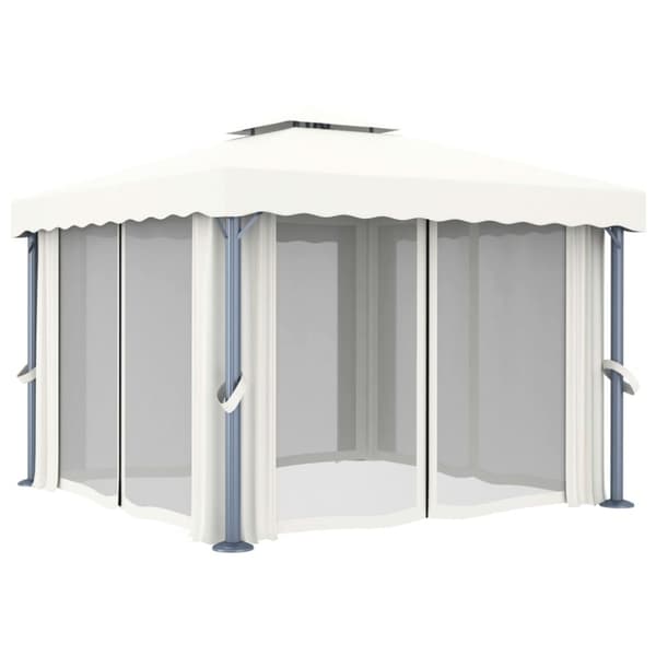 Paviljong med draperi och ljusslinga LED 3x3 m gräddvit