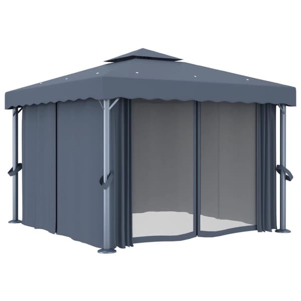 Paviljong med draperi och ljusslinga LED 3x3 m antracit