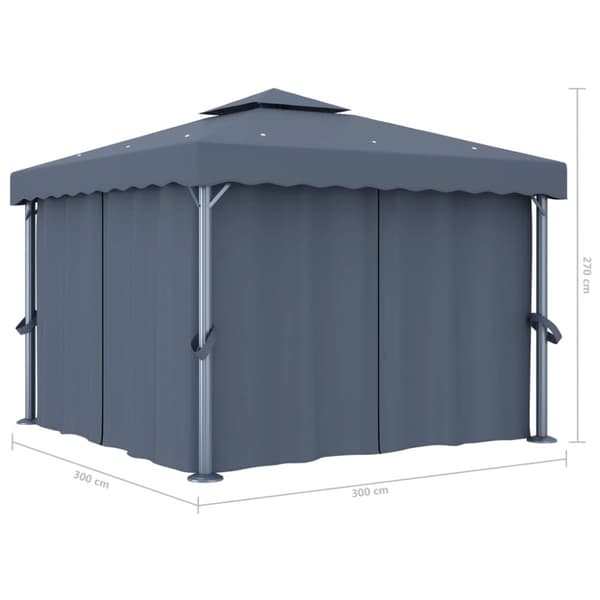 Paviljong med draperi och ljusslinga LED 3x3 m antracit
