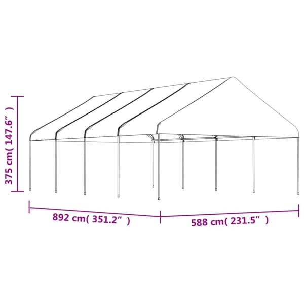 pavillon med tag 8,92x5,88x3,75 m polyethylen hvid